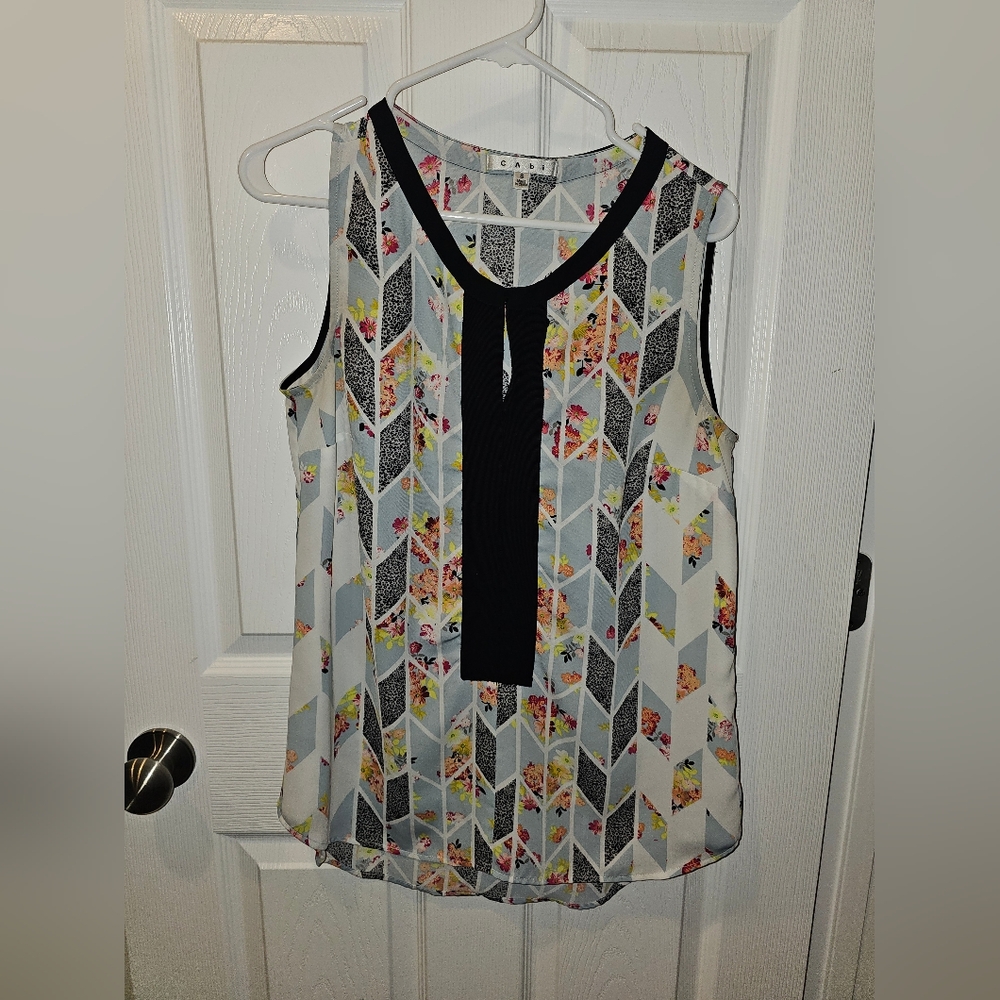 CAbi Multicolor Chevron Floral Blouse